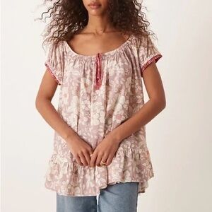 NWT Free People Frankie Floral Tunic Stone Combo Boho Peasant Top – XS MSRP $108